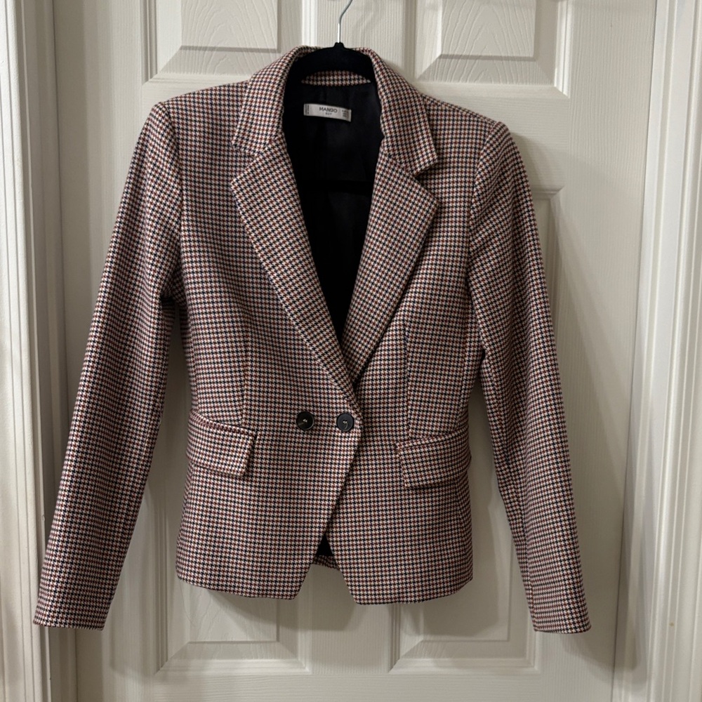 Mango Black and Brown Checkered Blazer